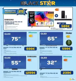 Volantino Euronics Pagina 16: Hisense SMART TV ULTRA HD 4K 75E79S €699,00, Haier SMART TV ULTRA HD 4K €599,00