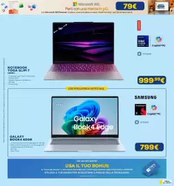 Volantino Euronics Pagina 34: Samsung Galaxy Book4 Edge €799,00, Lenovo Notebook Yoga Slim 7 €999,99