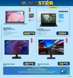 Volantino Euronics Pagina 37: Monitor WLED Lenovo L244E €79,99, Samsung Galaxy Chromebook Go €199,00