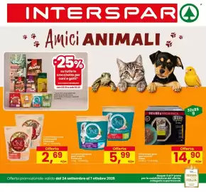 Volantino Interspar Pagina 1: Crocchette per cane Purina One €2,69, Crocchette per gatto gusti assortiti Purina One €5,99