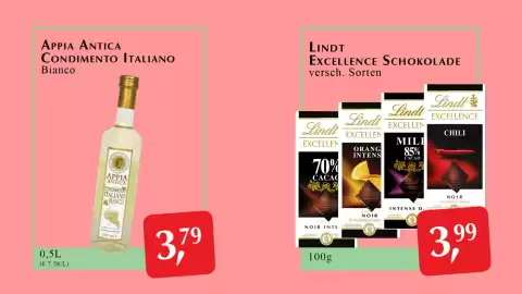 Winkler Markt Flugblatt Seite 15: Lindt Excellence Schokolade €3,99, Appia Antica Condimento Italiano Bianco €3,79