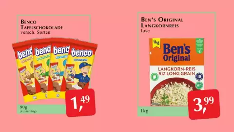 Winkler Markt Flugblatt Seite 8: Benco Tafelschokolade €1,49, Ben's Original Langkornreis €3,99