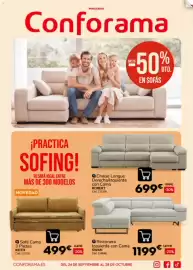 Catálogo Conforama Página 1: Swan rinconera izquierda con cama €1.199,00, Keith sofá cama 3 plazas €499,00
