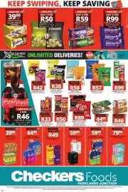 Checkers catalogue Page 4: Doritos Corn Chips €57,00, Bakers Salticrax Salted Crackers €59,00