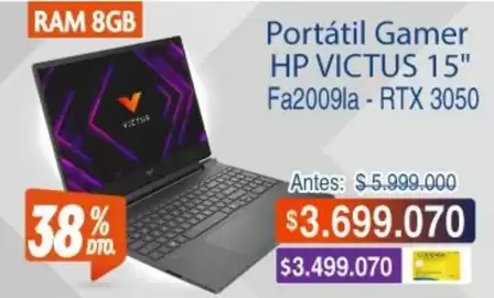 Catálogo Alkosto Página 7: Hp - portátil gamer 15 fa2009la - rtx 3050 €3.699.070,00
