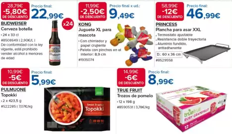 Catálogo Costco Página 3: Truefruit trozos de pomelo €8,99, Budweiser cerveza botella €22,99