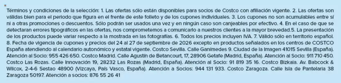 Catálogo Costco Página 4: Términos y condiciones de la selección: 1. Las ofertas sólo están disponibles para socios de