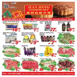 Jian Hing Supermarket flyer week 39 Page 1: Live Blue Crabs €4,99, Frozen Ox Tail €8,59