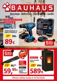 Catálogo Bauhaus Página 1: Nebula estufa de pellets €589,00, Powerplus sopladors de bateria 'powdpg7521' €59,95