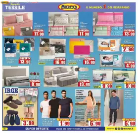 Volantino Maury's Pagina 16: IRGE completo letto matrimoniale fantasia €16,90, IRGE completo letto tinta unita €13,90