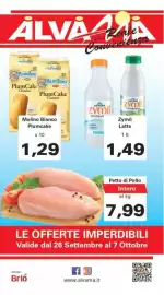 Volantino Alvama Pagina 1: Zymil Latte €1,49, Mulino Bianco Plumcake €1,29