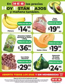 Folleto HEB semana 39 Página 1: Plátano €14,95, Uva globo nacional €29,95