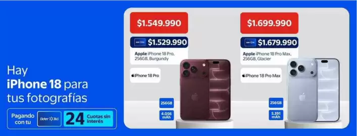 Catálogo Lider Página 2: Apple - iphone 18 pro max €1.699.990,00, Apple - iphone 18 pro 256gb, burgundy €1.529.990,00