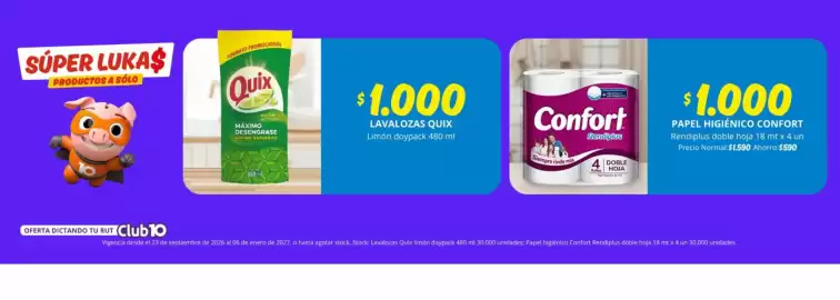 Catálogo Mayorista 10 Página 4: Quix - lavalozas €1.000,00, Confort - papel higiénico €1.000,00