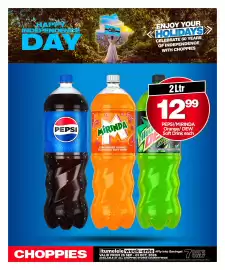 Choppies catalogue week 39 Page 7: Pepsi/Mirinda/Orange/DEW Soft Drink €12,99