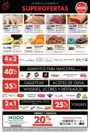 Folleto Disco Página 1: Cuarto trasero de pollo fresco €2.599,00, Pechito de cerdo €7.999,00