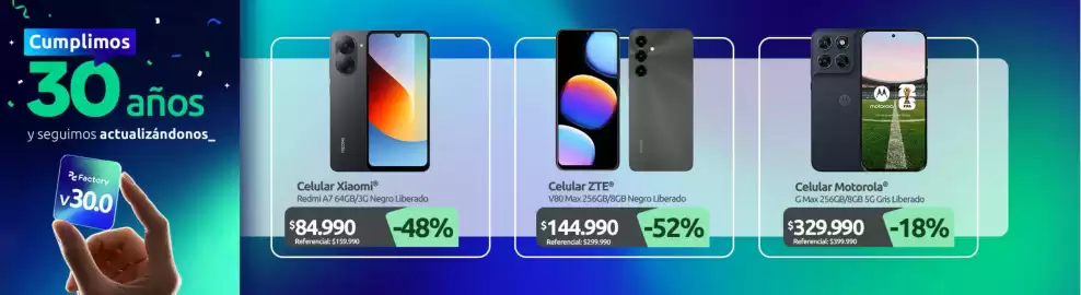 Catálogo PC Factory Página 7: Zte - celular €144.990,00, Motorola - celular €329.990,00