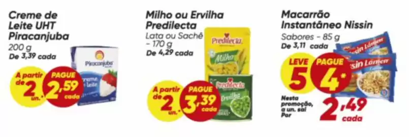 Tabloide Dia semana 39 Página 5: Predilecta - milho ou ervilha €3,39, Nissin - macarrão instantâneo €2,49