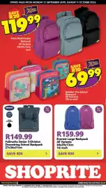 Shoprite catalogue Page 5: Fullmarks Senior 3-Division Drawstring School Backpack €149,99, Everest Large Backpack €159,99