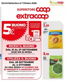 Volantino Extracoop Pagina 1: Risofrolle Balocco €1,59, Piselli Novelli Findus €3,49