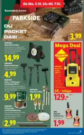 Lidl Flugblatt woche 40 Seite 32: Parkside Bit-/Bohrer-Set €3,99, Parkside Akku-Arbeitsstrahler €14,99