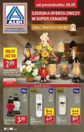 ALDI gazetka tydzień 40 Strona 1: Znicz serce mini €3,99, Znicze €2,99