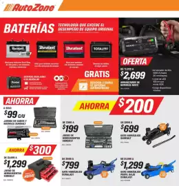 Catálogo AutoZone Página 2: Duralast gato hidráulico €799,00, Surebilt juego de herramientas €199,00