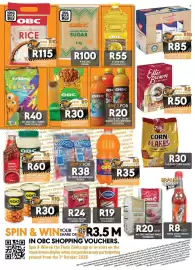 OBC Meat & Chicken catalogue Page 4: OBC Macaroni or Spaghetti €30,00, OBC Cheesy Snacks €40,00