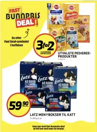Bunnpris kundeavis uke 40 Side 18: LATZ MENYBOKSER TIL KATT €59,90, UTVALGTE PEDIGREE-PRODUKTER
