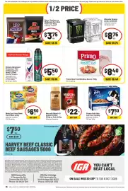 IGA catalogue week 40 Page 10: Harvey Beef Classic Beef Sausages €7,50, Purina Felix Wet Cat Food Selected Varieties €750,00