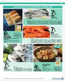 Catalogue E.Leclerc page 15: DORADE ROYALE €7,38, Delpierre Crevettes ASC Ail et persil à poêler €4,08