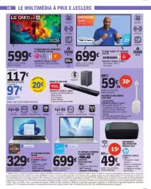 Catalogue E.Leclerc page 38: HP IMPRIMANTE MULTIFONCTION DESKJET 2923 €49,90, SAMSUNG TV QLED 75QEF1 75" €699,00
