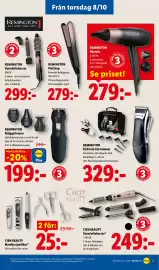 Lidl reklamblad vecka 41 Sida 26: Remington skäggttrimmer €199,00, Remington varmluftsborste €299,00