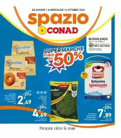 Volantino Spazio Conad Pagina 1: Pisellini Primavera Findus €4,69, Biscotti Mulino Bianco €2,49