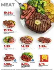 Hy-Vee weekly ad week 40 Page 12: St. Louis Style Spare Ribs €3,98, Hy-Vee Choice Reserve boneless beef ribeye steak €14,99