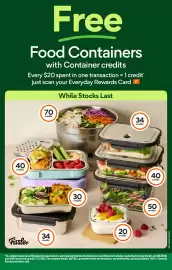 Woolworths catalogue week 40 Page 7: 40 credits Free Food Containers with Container credits Every $20 spent in one