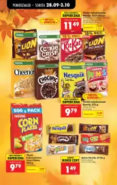 Biedronka gazetka tydzień 40 Strona 74: Płatki kukurydziane Corn Flakes €9,79, Baton Nestlé €1,49