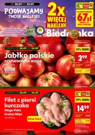 Biedronka gazetka tydzień 40 Strona 2: Filet z piersi kurczaka Mega Paka Kraina Mięs €14,99, Jabłka €2,99