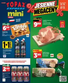 Topaz Express gazetka tydzień 40 Strona 1: Piwo Tyskie Gronie €2,49, Łopatka wieprzowa bez kości €9,99