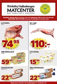 Rinkeby Matcenter reklamblad vecka 40 Sida 1: Kalvframdel €74,95, Arla smör normalsaltat €59,95
