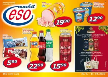 ESO MARKET leták Strana 1: Krajanka smetanový jogurt různé příchutě €12,90, Mouň šunka nejvyšší jakosti €19,90