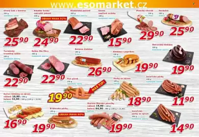 ESO MARKET leták Strana 2: Uzenárství Vávra Uzený bok z komína €25,90, Amálka šunka €24,90