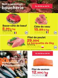Catalogue Hmarket semaine 40 page 2: Basse-côte de bœuf €8,99, Filet de saumon €12,99