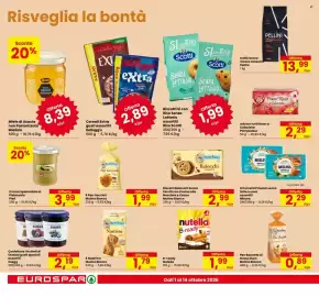 Volantino Eurospar Pagina 20: B-ready Nutella €1,99, Cornetti Privolat senza latte e uova assortiti Misura €2,29