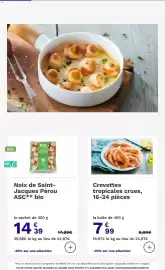Catalogue Picard page 18: Crevettes tropicales crues €7,99, LS BIO Noix de Saint-Jacques €14,39