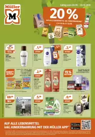 Müller Flugblatt woche 40 Seite 1: Ariel All-in-1 €5,99, Sheba Nassfutter für Katzen €0,49