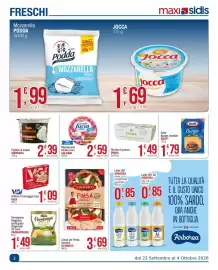 Volantino Maxi Sidis settimana 40 Pagina 2: Fettine di formaggio fuso VéGé €1,09, Ricotta di pecora PINNA €1,49