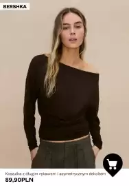 Bershka gazetka tydzień 40 Strona 9: Koszulka z długim rękawem i asymetrycznym dekoltem Bershka €89,90