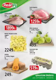 Real akciós újság Oldal 1: Master Tempurás csirke nuggets €2.249,00, Körte Packhams €499,00