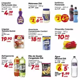 Tabloide Dia Página 2: Dia - água mineral €1,99, Dia - pão de queijo congelado €7,99